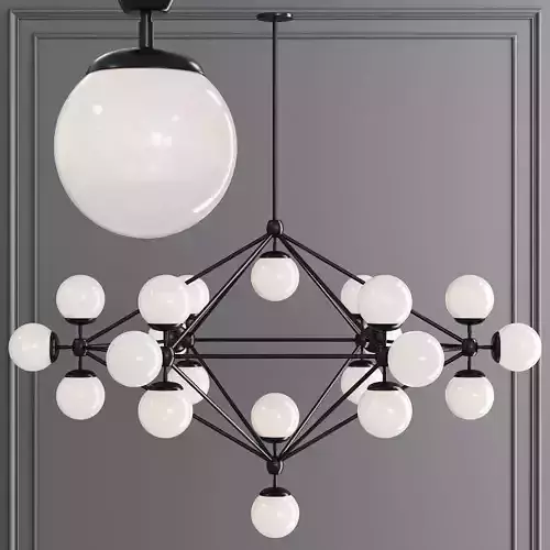 Modo 6 Sided Chandelier 21 Globes Black and Cream Glass