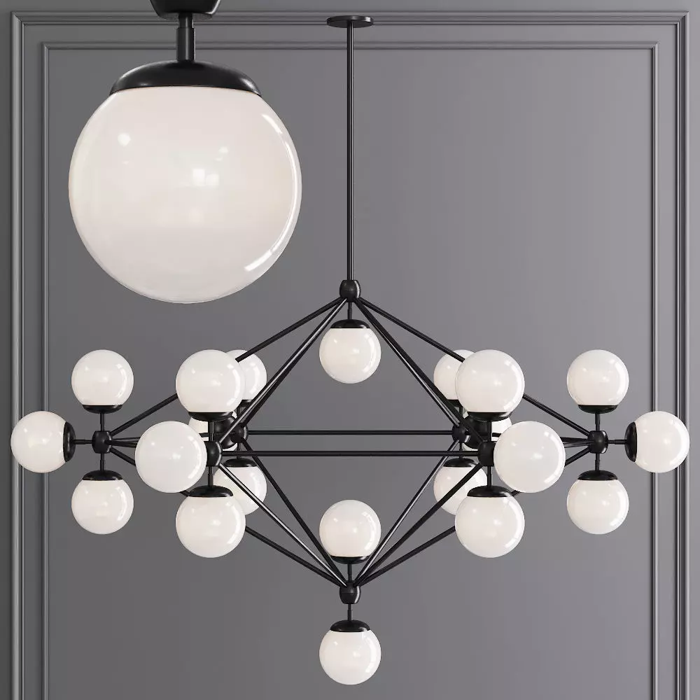 Modo 6 Sided Chandelier 21 Globes Black and Cream Glass 3D model_0