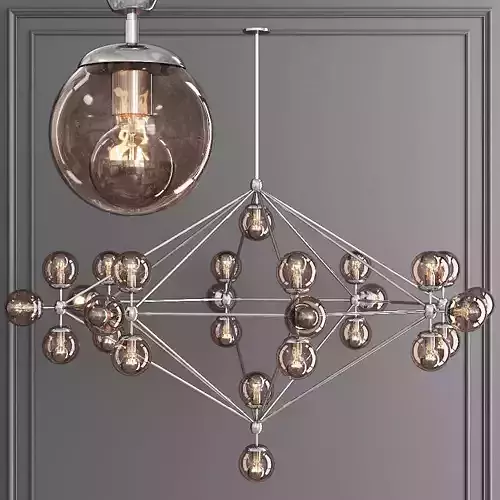 Modo 8 Sided Chandelier 27 Globes Nickel and Smoke Glass