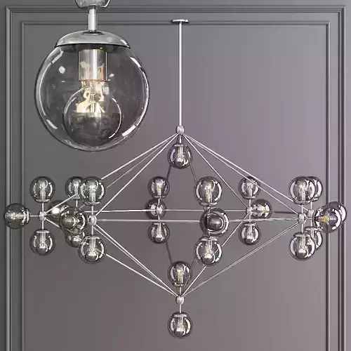 Modo 8 Sided Chandelier 27 Globes Nickel and Gray Glass