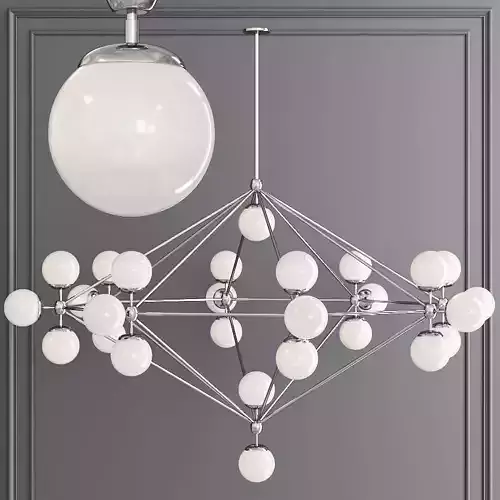 Modo 8 Sided Chandelier 27 Globes Nickel and Cream Glass