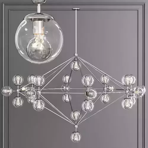 Modo 8 Sided Chandelier 27 Globes Nickel and Clear Glass