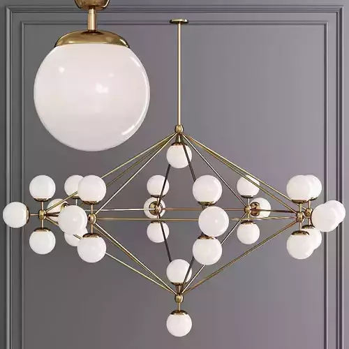 Modo 8 Sided Chandelier 27 Globes Brushed Brass and Cream Glass