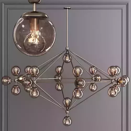 Modo 8 Sided Chandelier 27 Globes Bronze and Smoke Glass