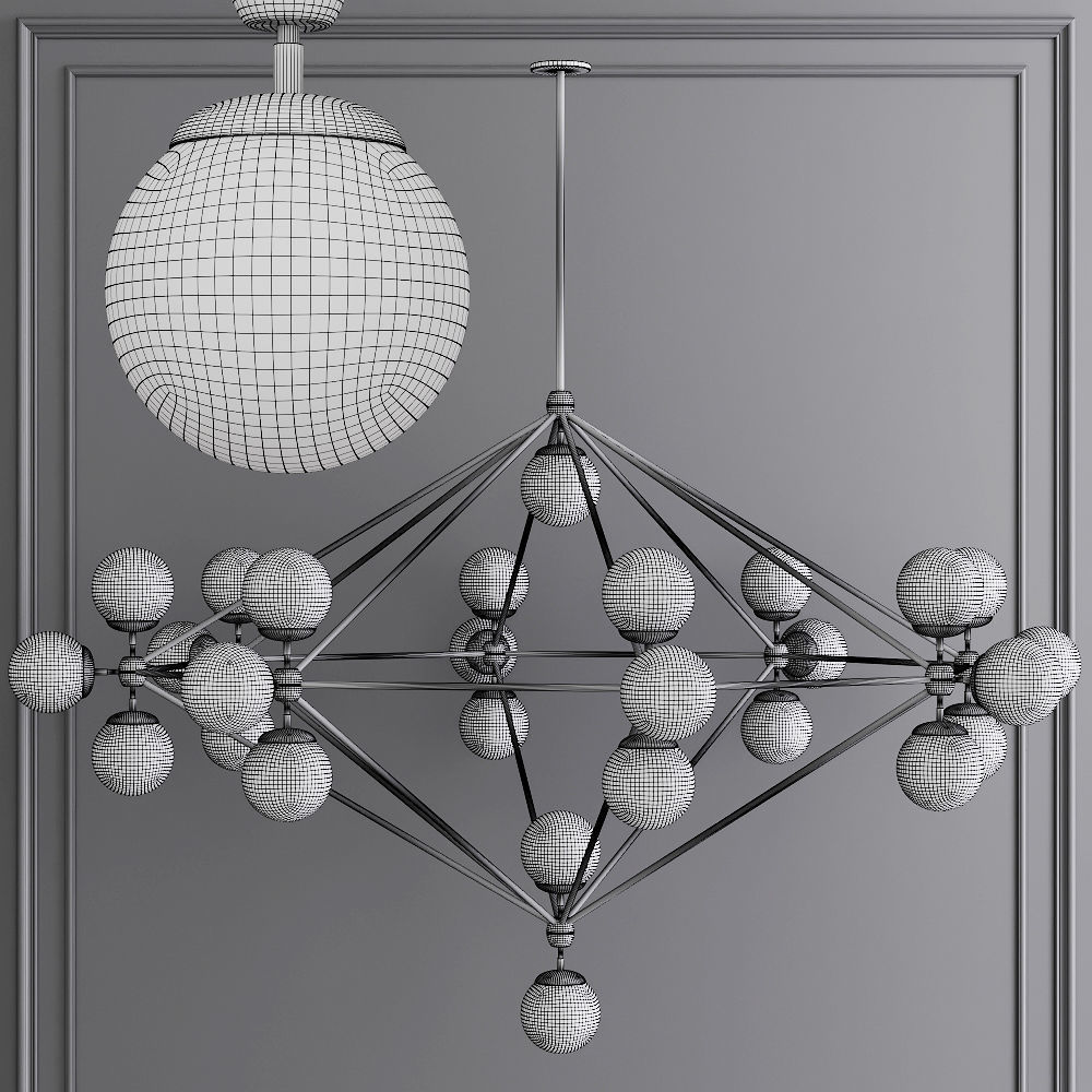 Modo 8 Sided Chandelier 27 Globes Bronze and Gray Glass 3D model_1