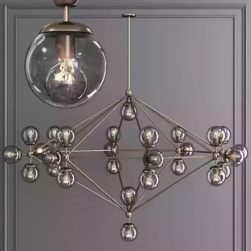 Modo 8 Sided Chandelier 27 Globes Bronze and Gray Glass