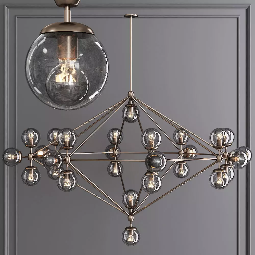 Modo 8 Sided Chandelier 27 Globes Bronze and Gray Glass 3D model_0