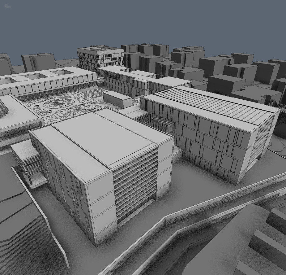 Campus Buildings Set 01 Low-poly 3D model_8