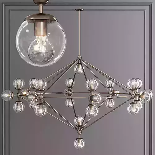 Modo 8 Sided Chandelier 27 Globes Bronze and Clear Glass