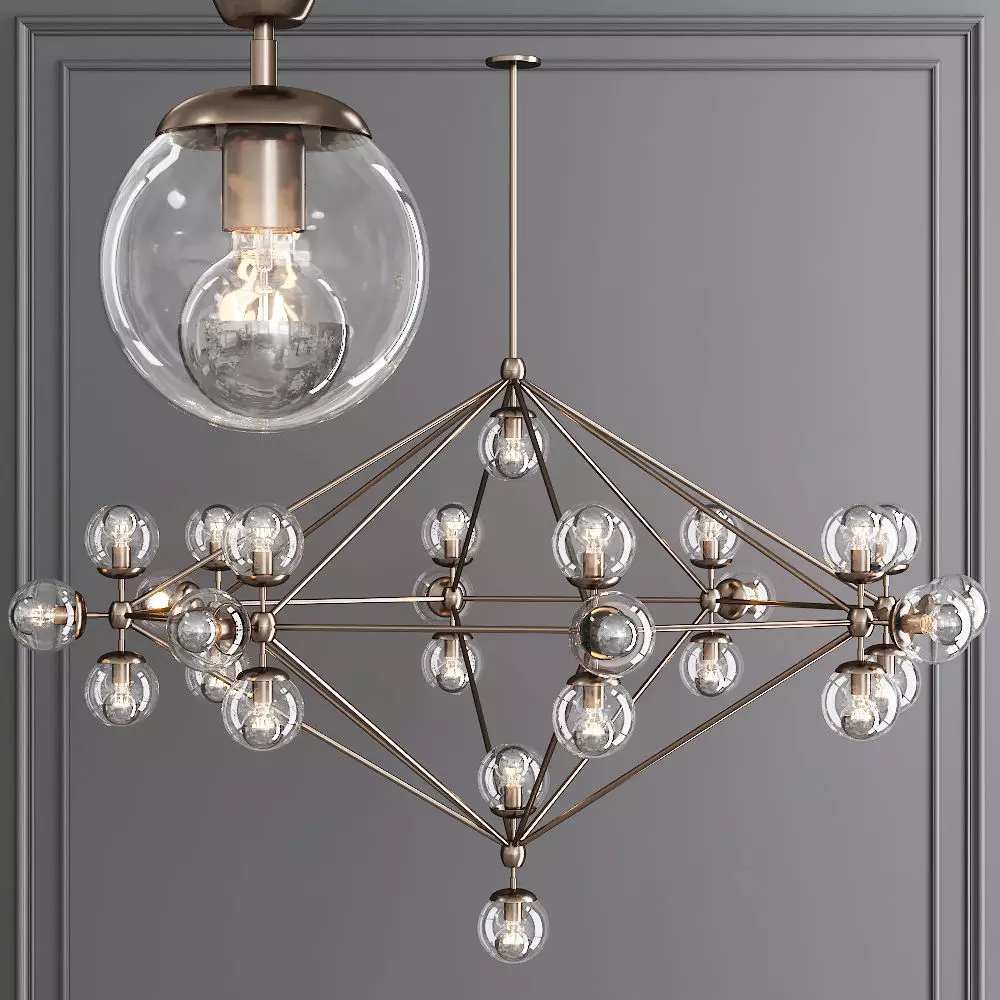 Modo 8 Sided Chandelier 27 Globes Bronze and Clear Glass 3D model_0
