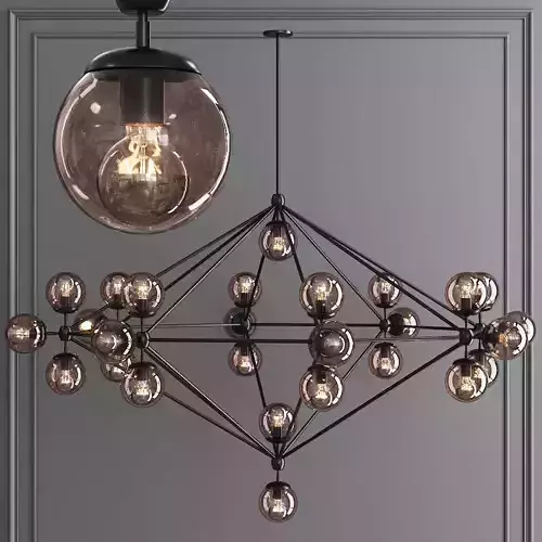 Modo 8 Sided Chandelier 27 Globes Black and Smoke Glass