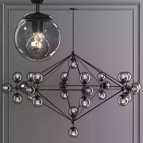 Modo 8 Sided Chandelier 27 Globes Black and Gray Glass