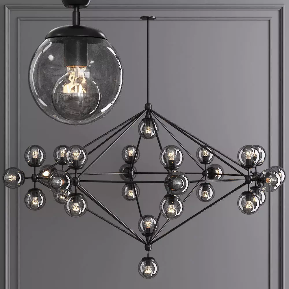 Modo 8 Sided Chandelier 27 Globes Black and Gray Glass 3D model_0