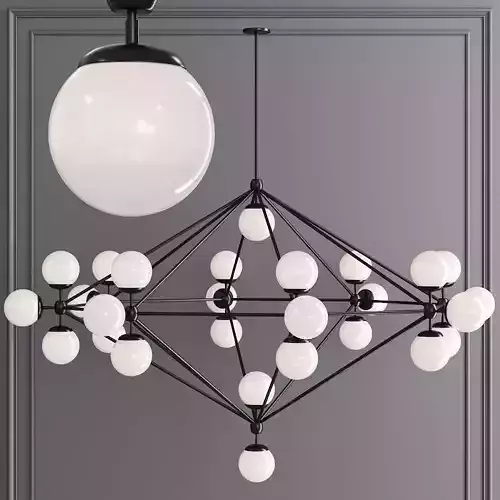 Modo 8 Sided Chandelier 27 Globes Black and Cream Glass