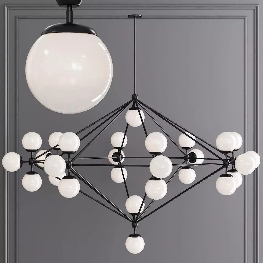 Modo 8 Sided Chandelier 27 Globes Black and Cream Glass 3D model_0