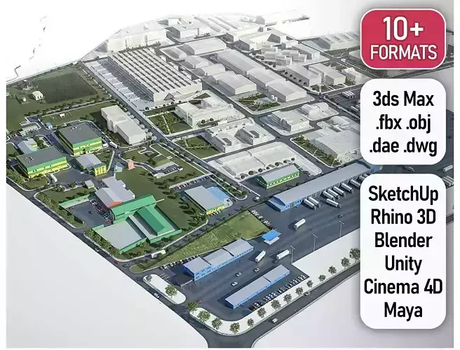 Industrial Factory Low-poly 3D model