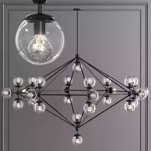 Modo 8 Sided Chandelier 27 Globes Black and Clear Glass