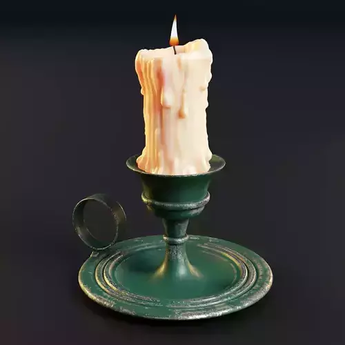 Melted candle and rustic candle holder 3D model