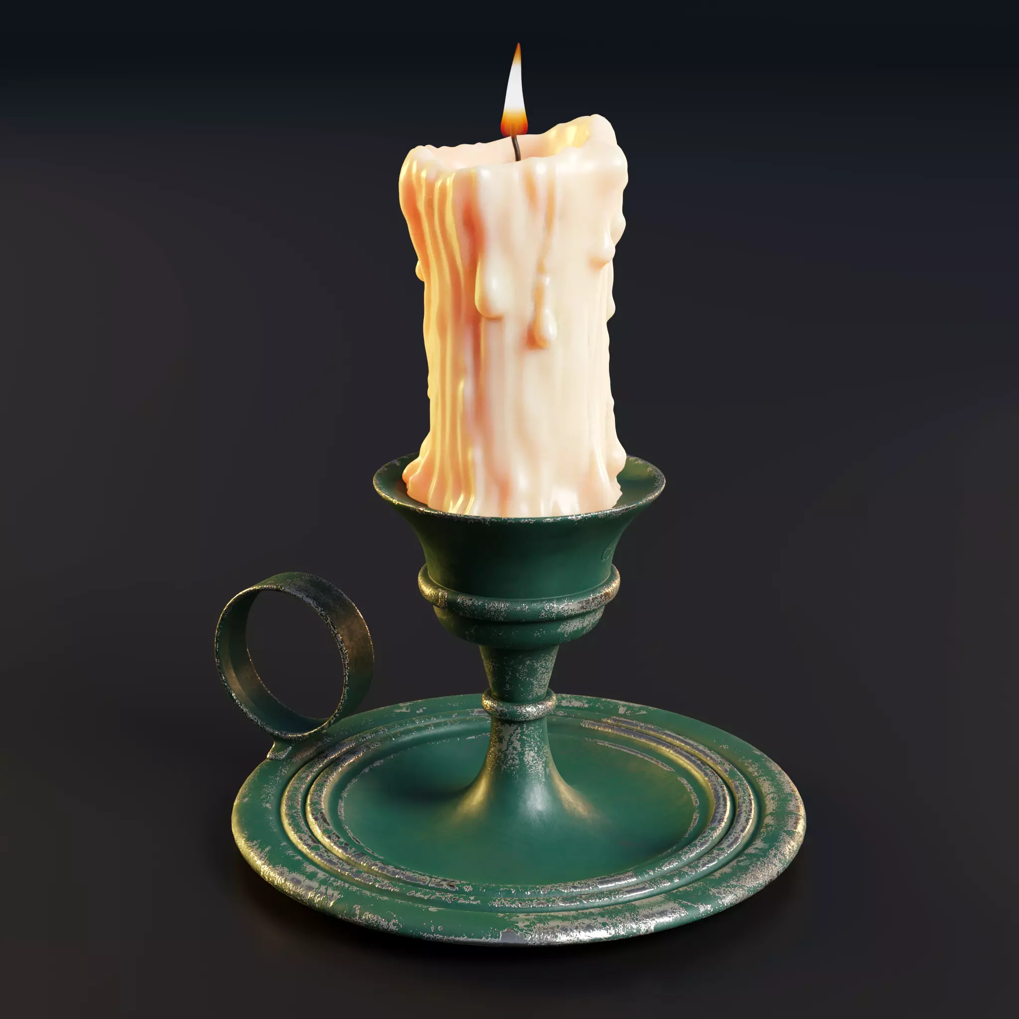Melted candle and rustic candle holder 3D model_0