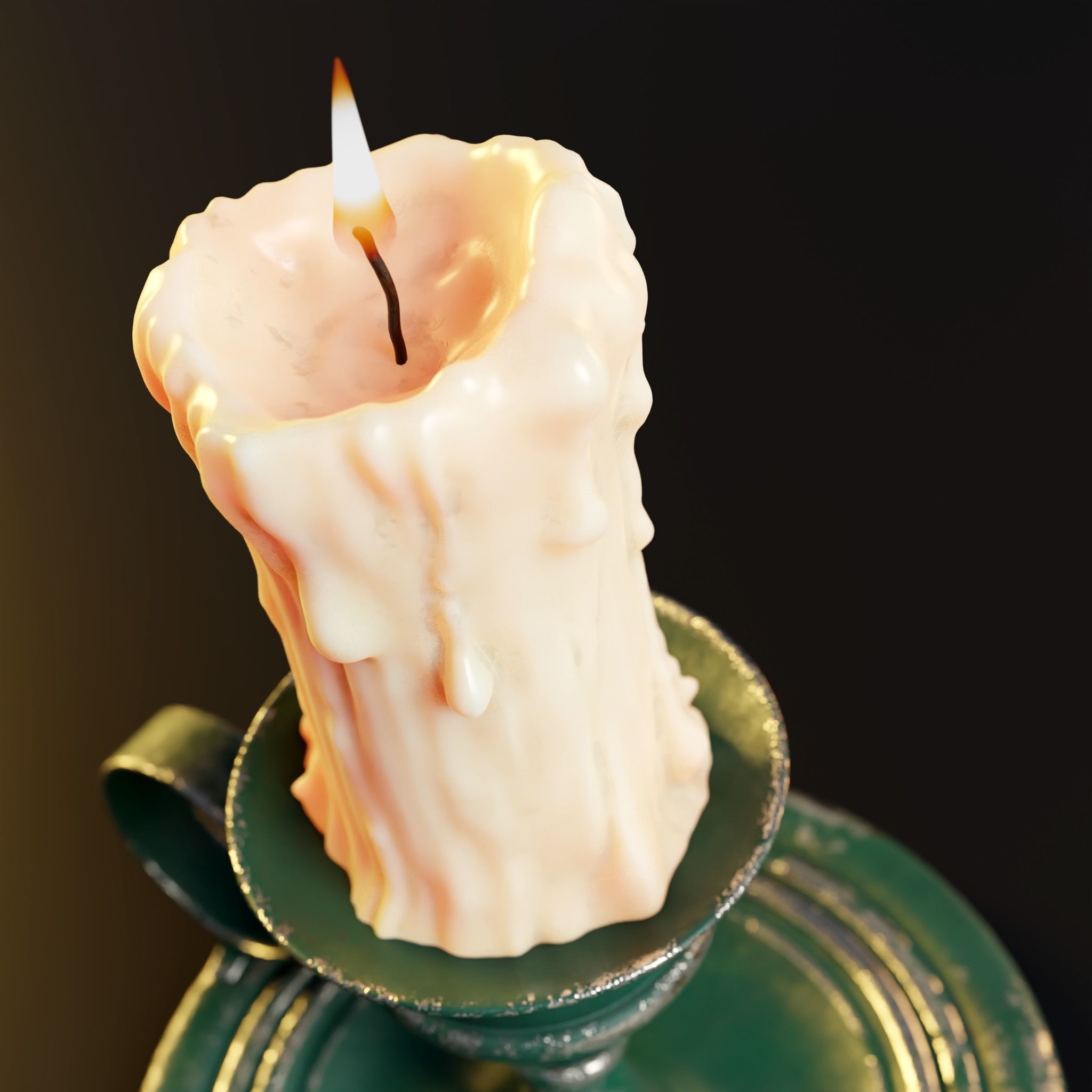 Melted candle and rustic candle holder 3D model_1
