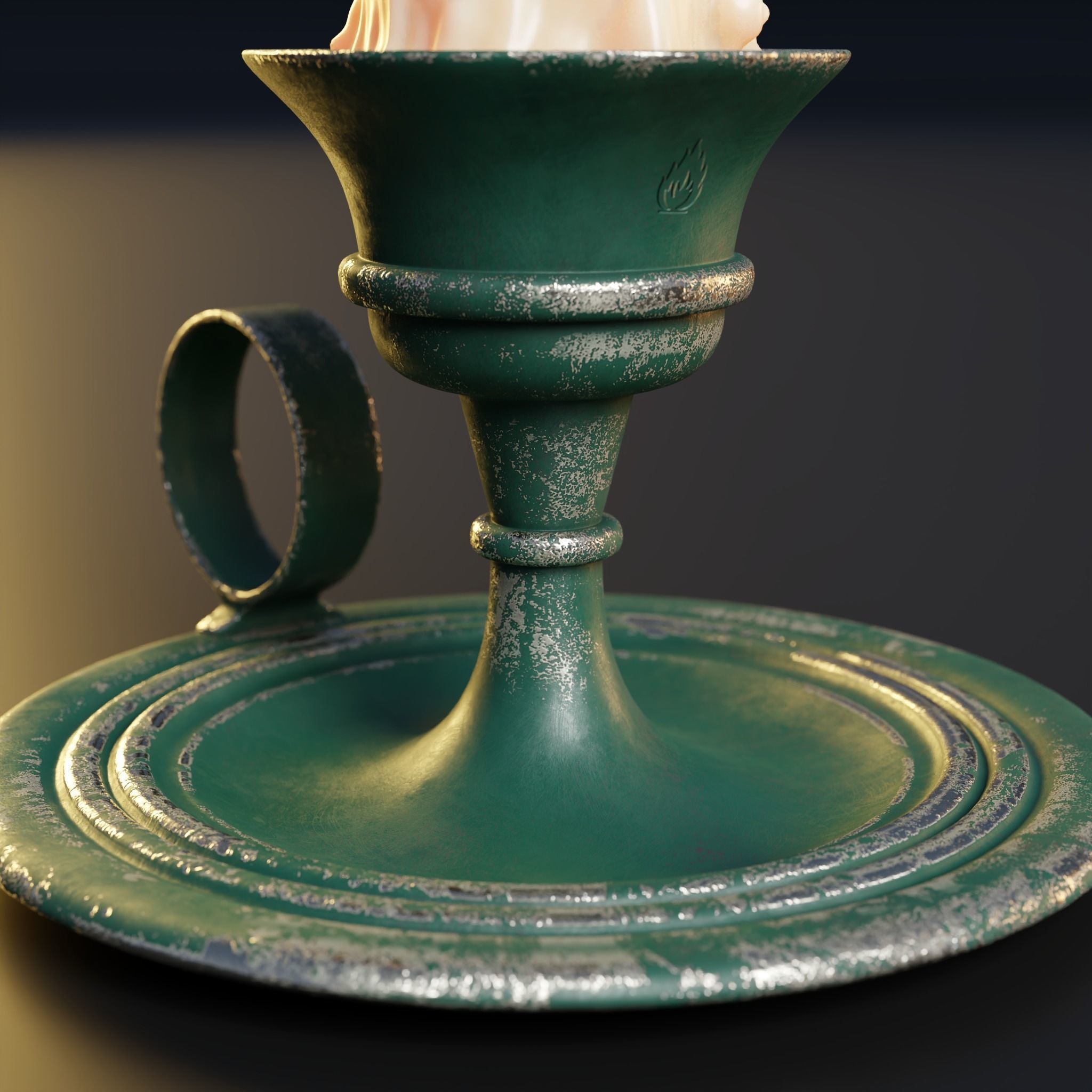 Melted candle and rustic candle holder 3D model_2