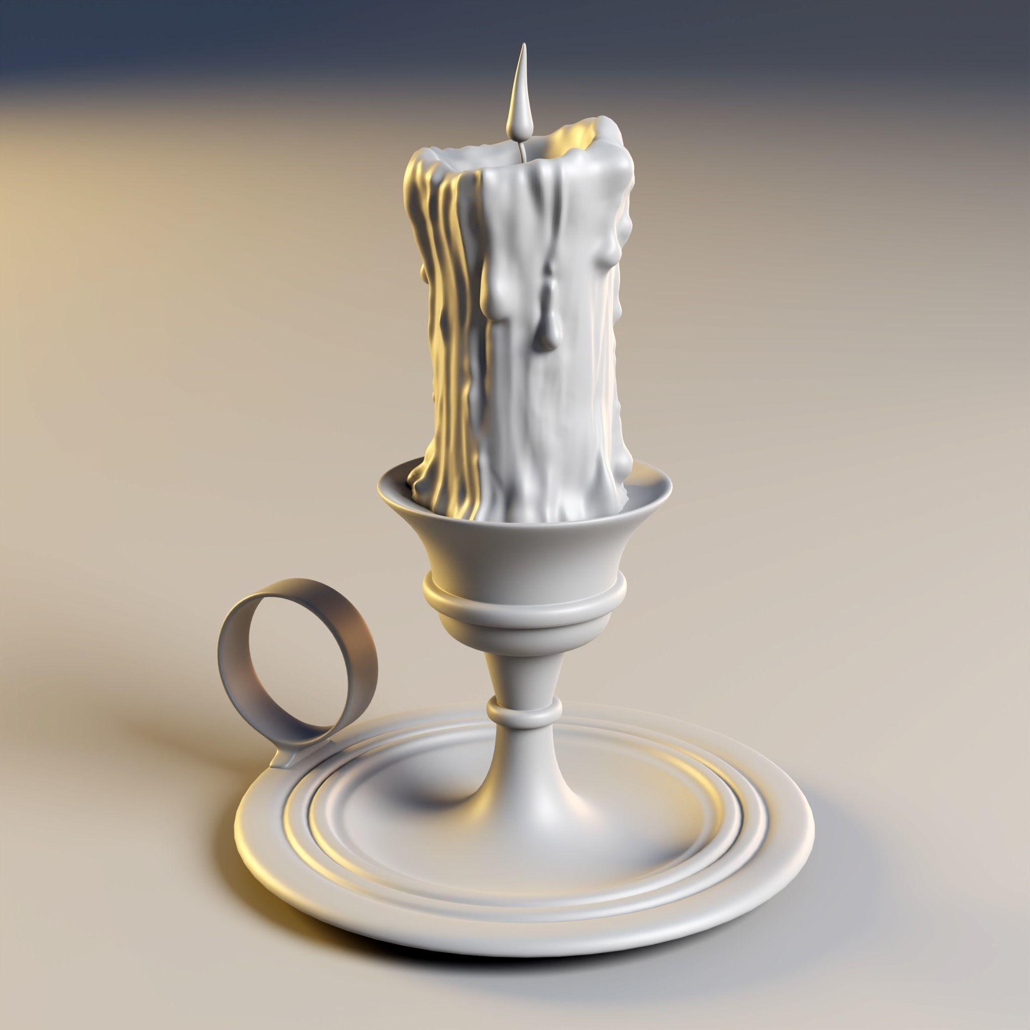 Melted candle and rustic candle holder 3D model_3