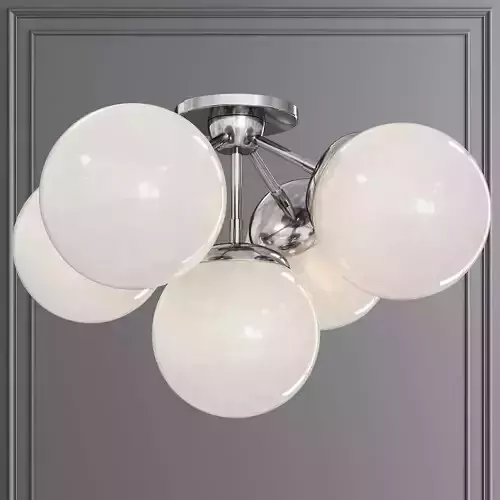 Modo Ceiling Mount 5 Globes Polished Nickel and Cream Glass
