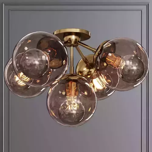 Modo Ceiling Mount 5 Globes Brushed Brass and Smoke Glass
