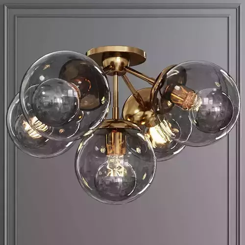 Modo Ceiling Mount 5 Globes Brushed Brass and Gray Glass