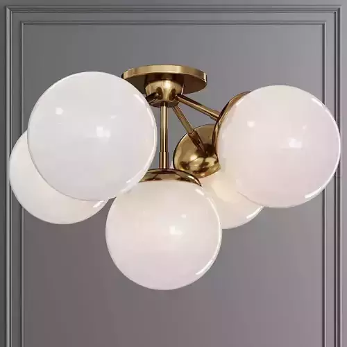 Modo Ceiling Mount 5 Globes Brushed Brass and Cream Glass