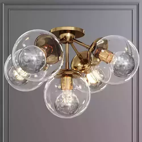 Modo Ceiling Mount 5 Globes Brushed Brass and Clear Glass