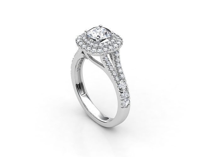 aj-032 diamond halo engagement ring 3D print model