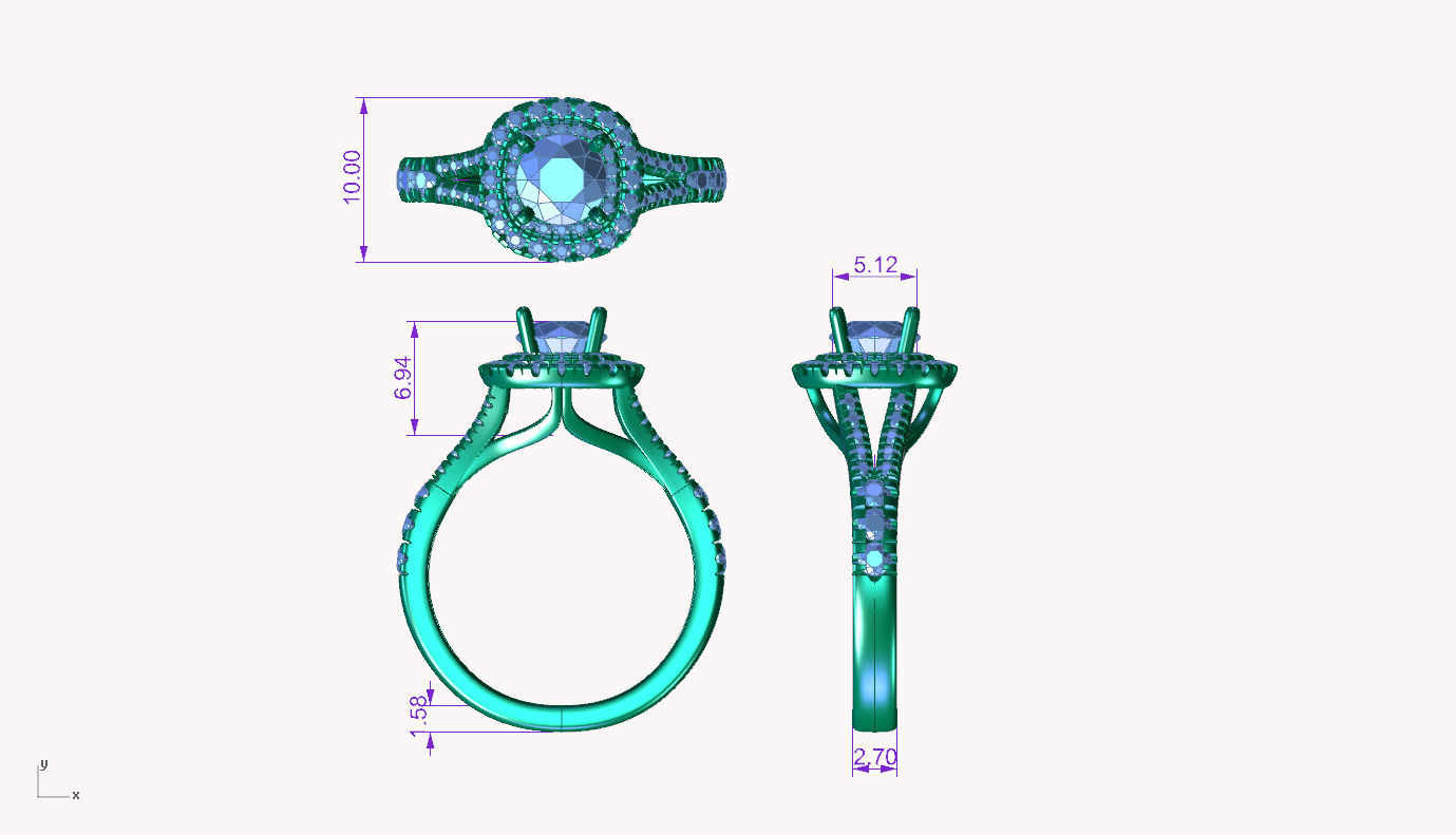 aj-032 diamond halo engagement ring 3D print model_5