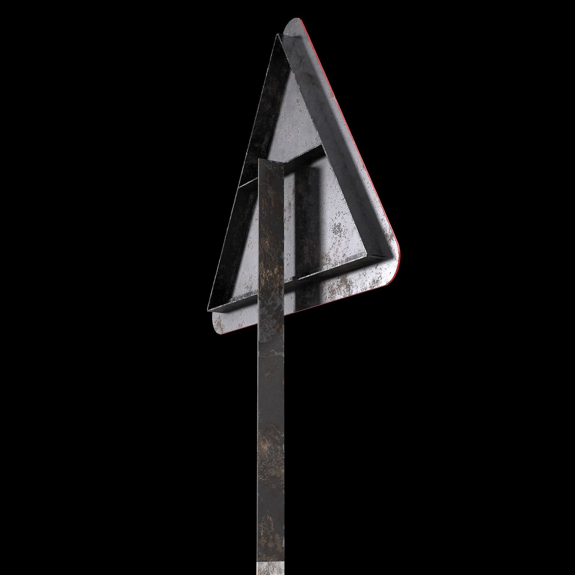 Falling rocks Roadsign Low-poly 3D model_3