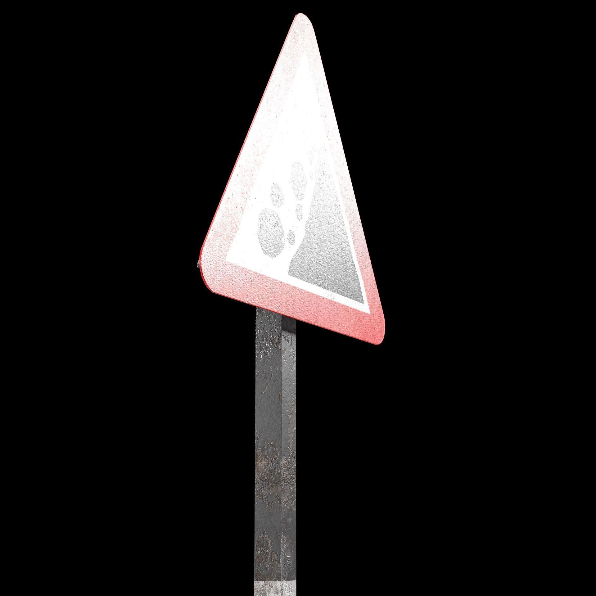 Falling rocks Roadsign Low-poly 3D model_1