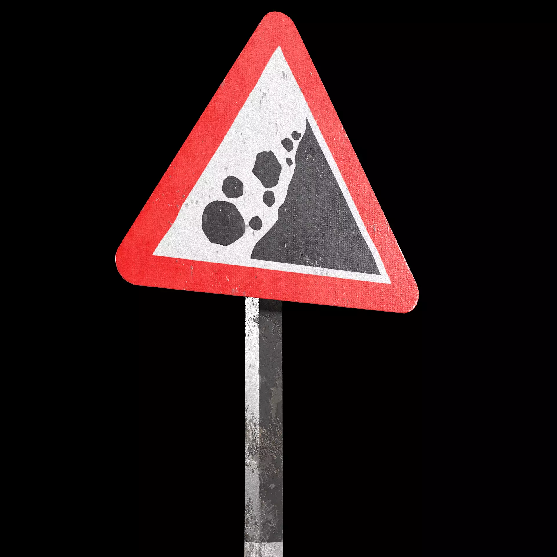 Falling rocks Roadsign Low-poly 3D model_0