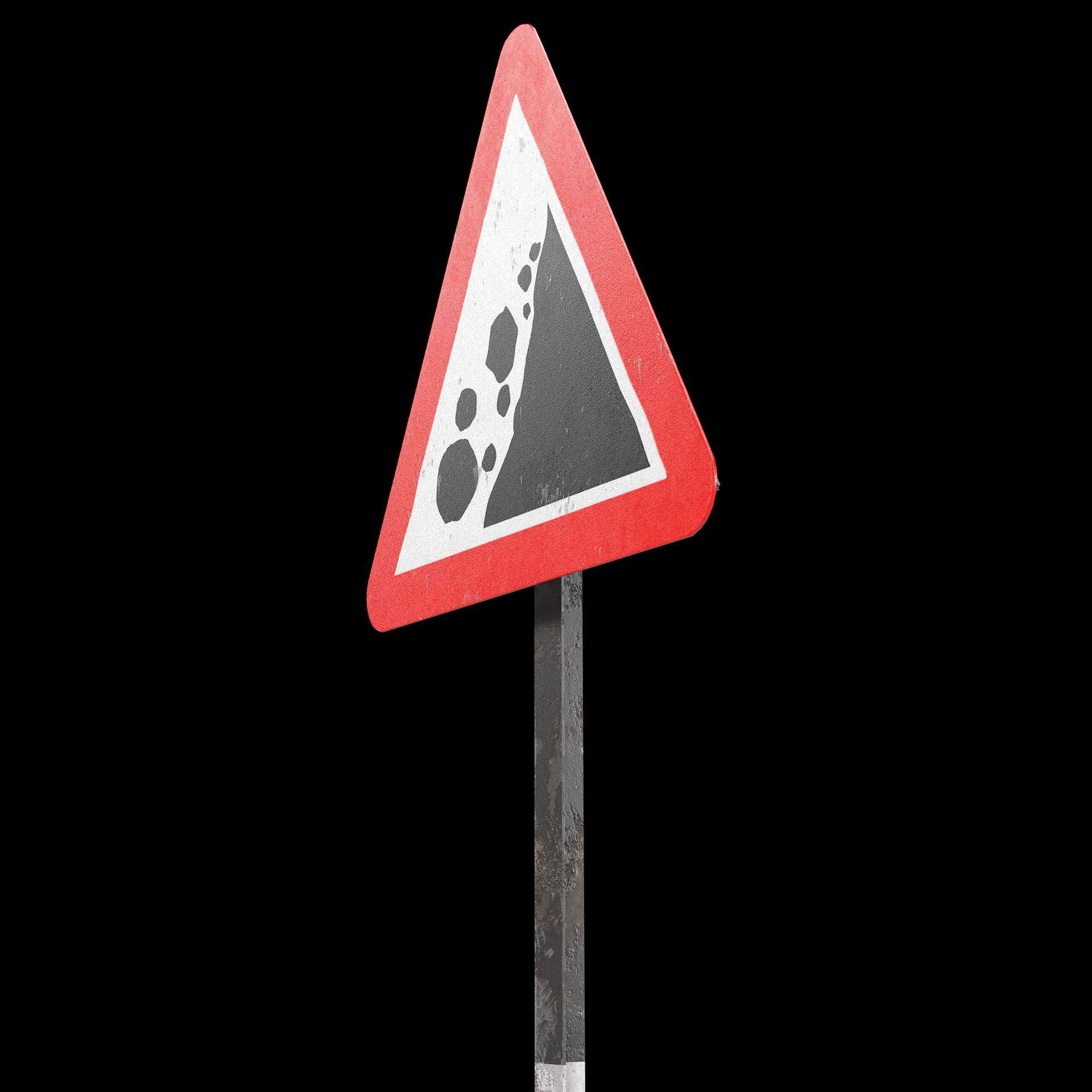 Falling rocks Roadsign Low-poly 3D model_9