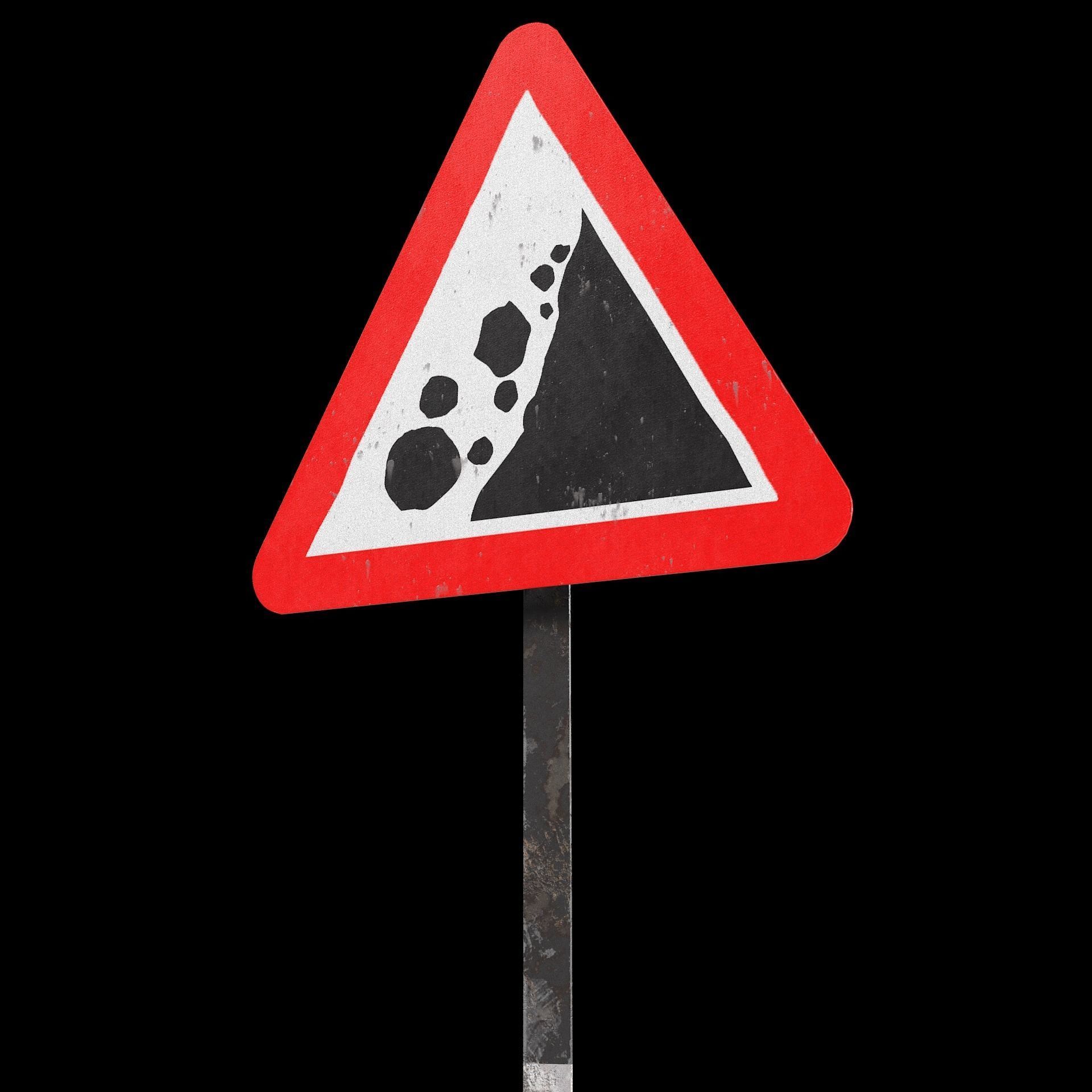 Falling rocks Roadsign Low-poly 3D model_10