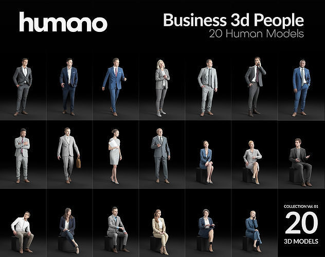 Humano 20-Collection 01- OFFICE BUSINESS PEOPLE - 20x 3D models  3D model