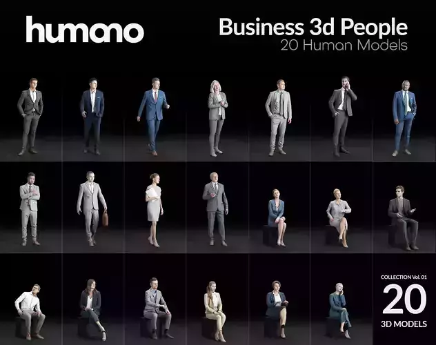 Humano 20-Collection 01- OFFICE BUSINESS PEOPLE - 20x 3D models  3D model