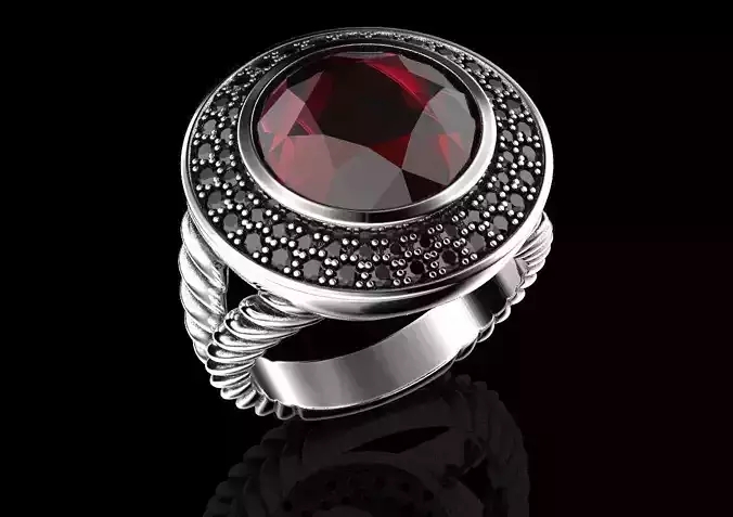 Stylish ring with a large central stone and a pigtail 490