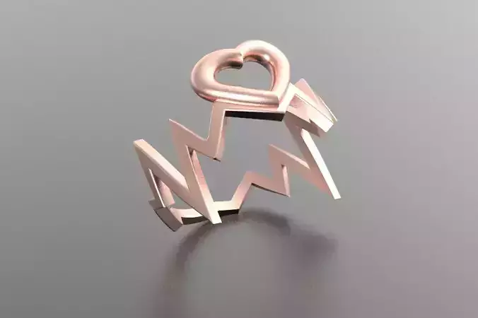 Valentines gift golden ring with heart 3D print model ALL  SIZES