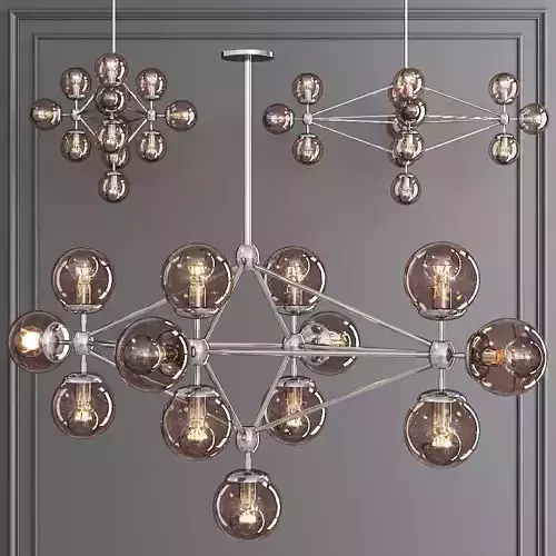 Modo Diamond Chandelier 13 Globes Nickel and Smoke Glass