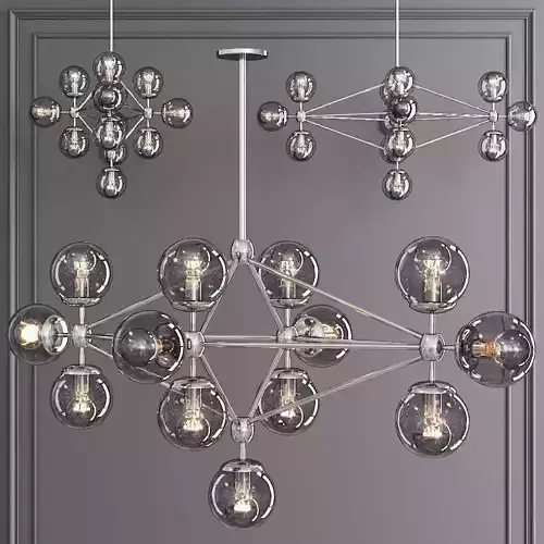 Modo Diamond Chandelier 13 Globes Polished Nickel and Gray Glass
