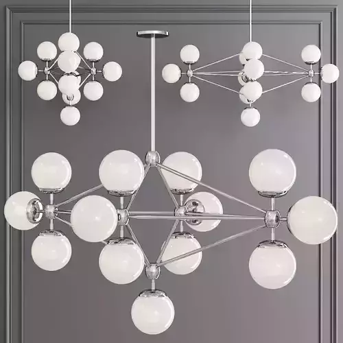 Modo Diamond Chandelier 13 Globes Nickel and Cream Glass