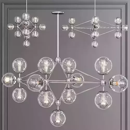 Modo Diamond Chandelier 13 Globes Nickel and Clear Glass