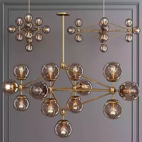 Modo Diamond Chandelier 13 Globes Brushed Brass and Smoke Glass