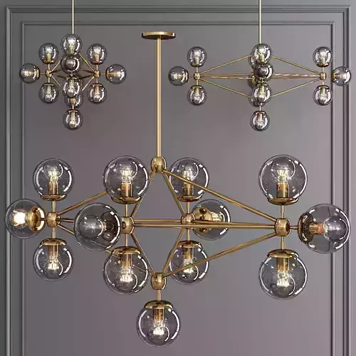 Modo Diamond Chandelier 13 Globes Brushed Brass and Gray Glass