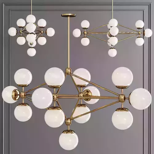 Modo Diamond Chandelier 13 Globes Brushed Brass and Cream Glass