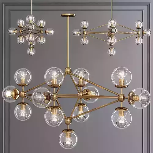 Modo Diamond Chandelier 13 Globes Brushed Brass and Clear Glass